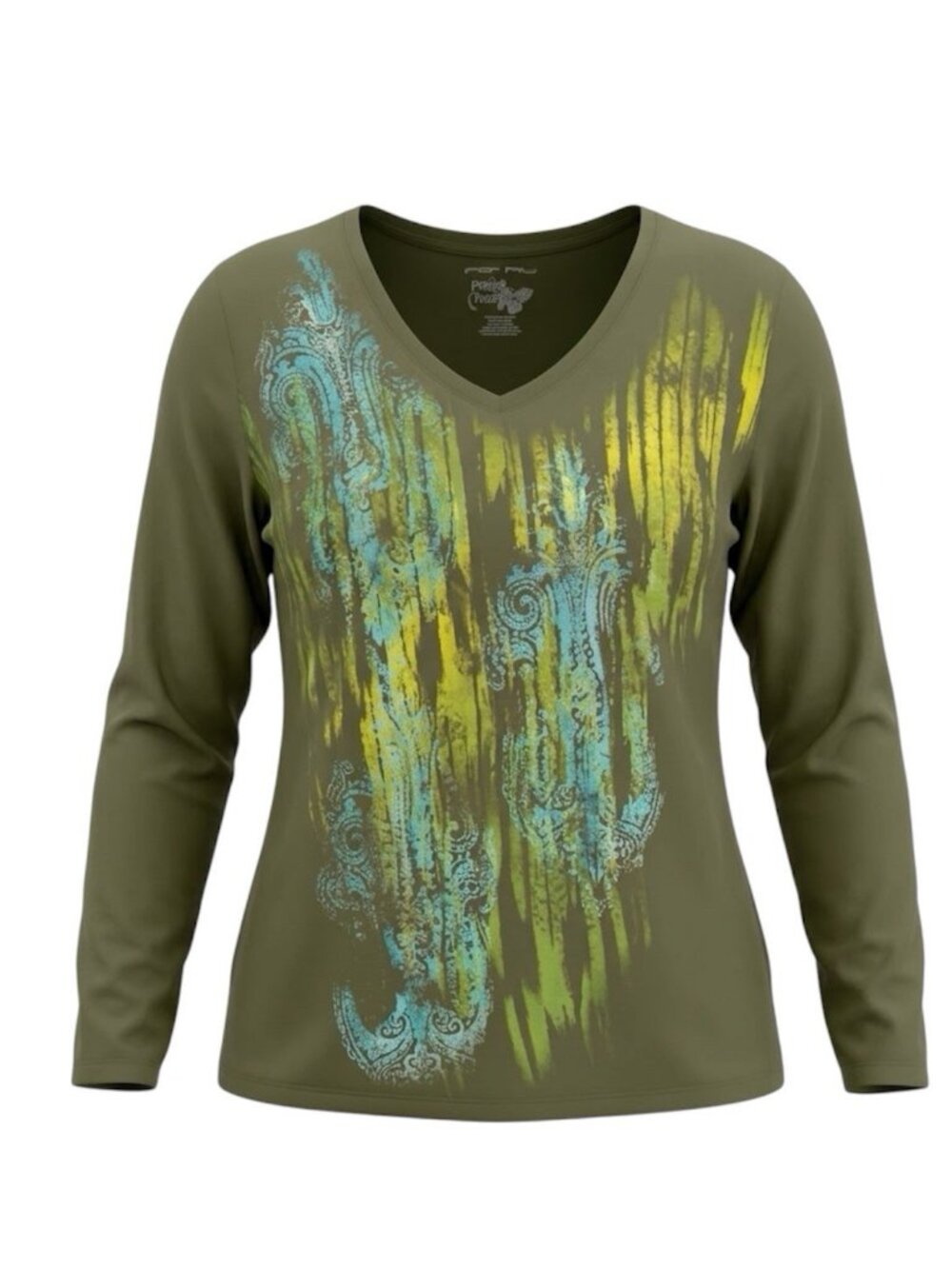 Just My Size JMS Women 2X (18W-20W) Shirt Olive Green, Glitter Graphic Top